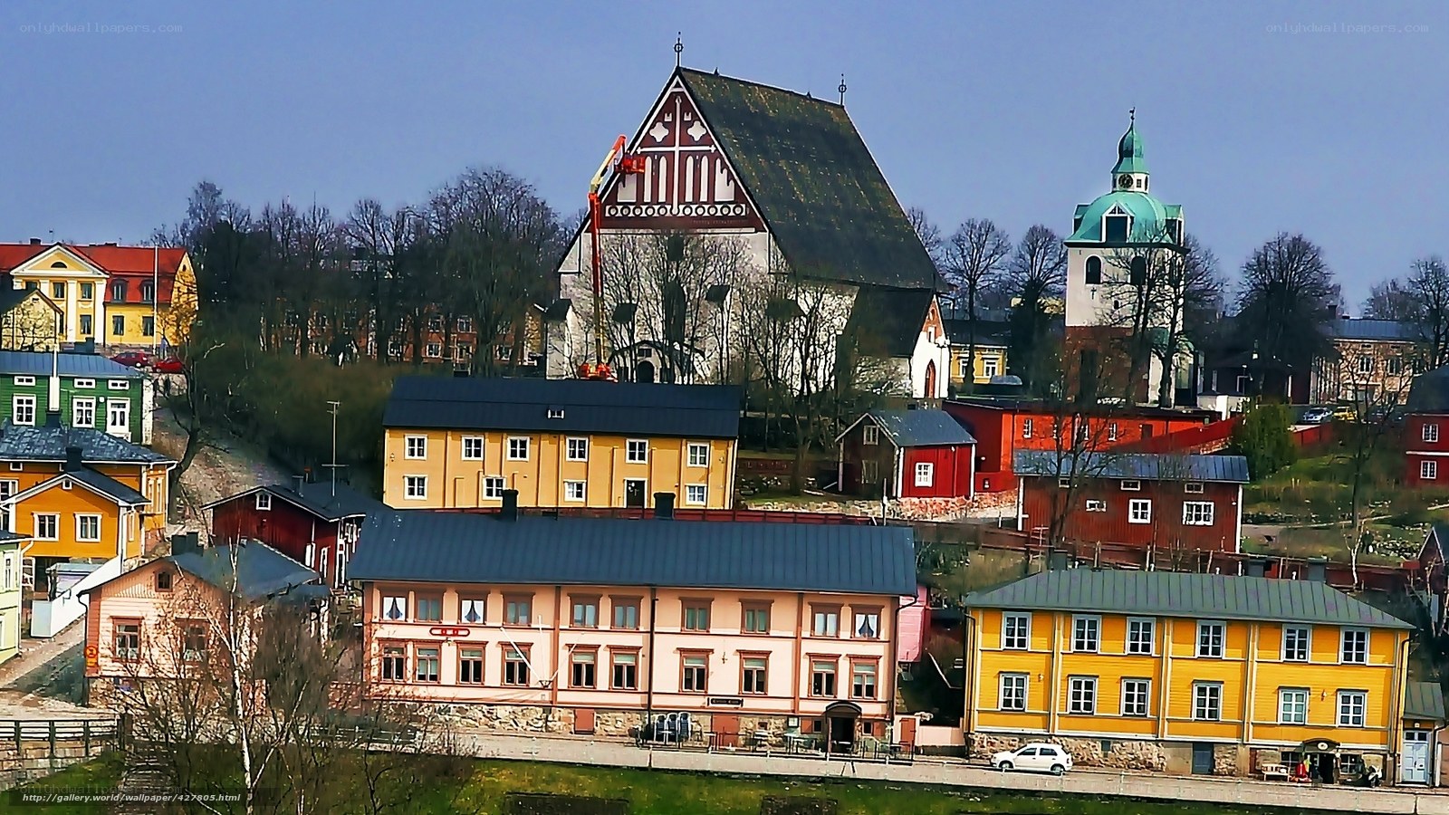 Colorful town with historic church