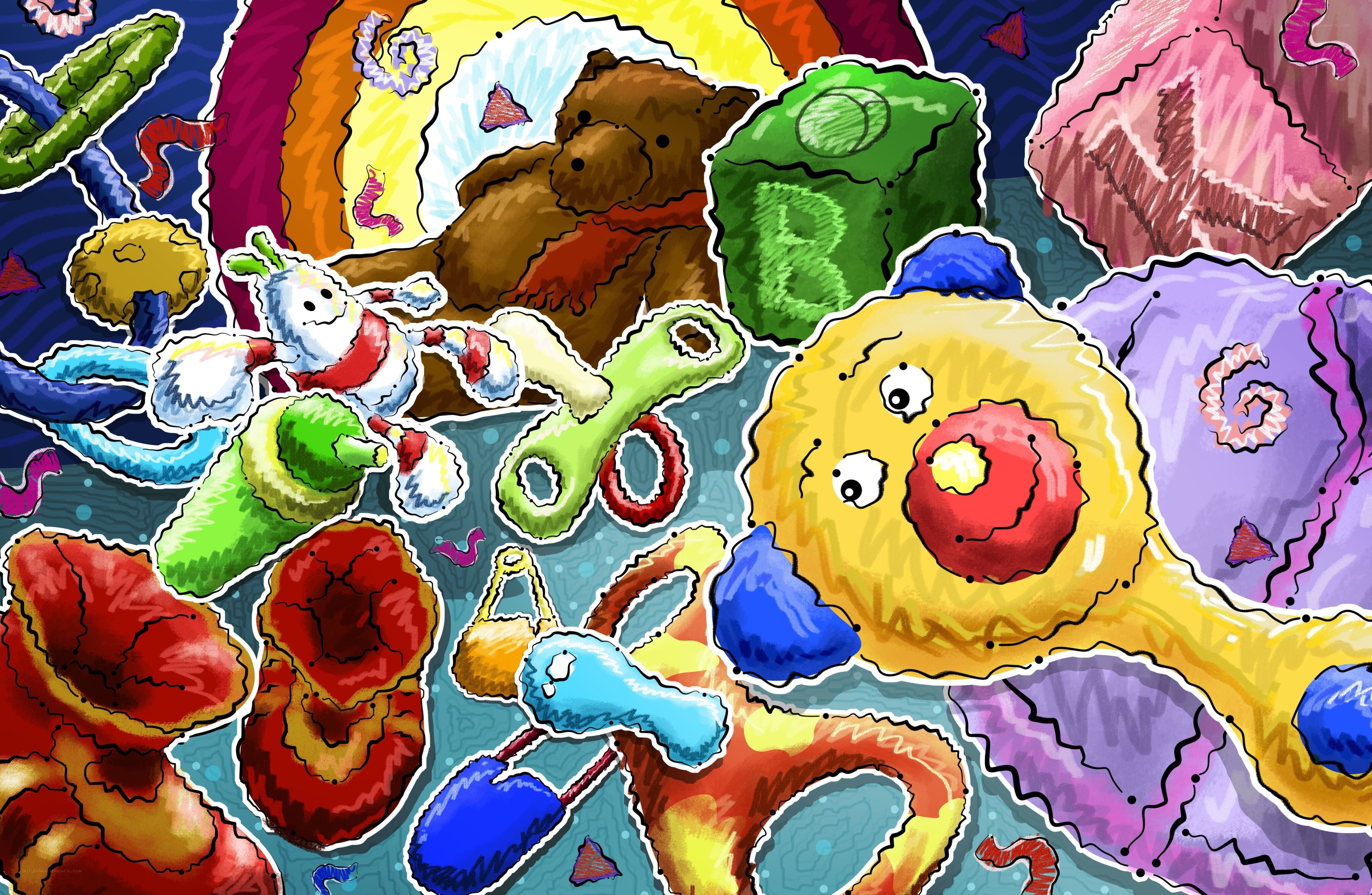 colorful toy collage art