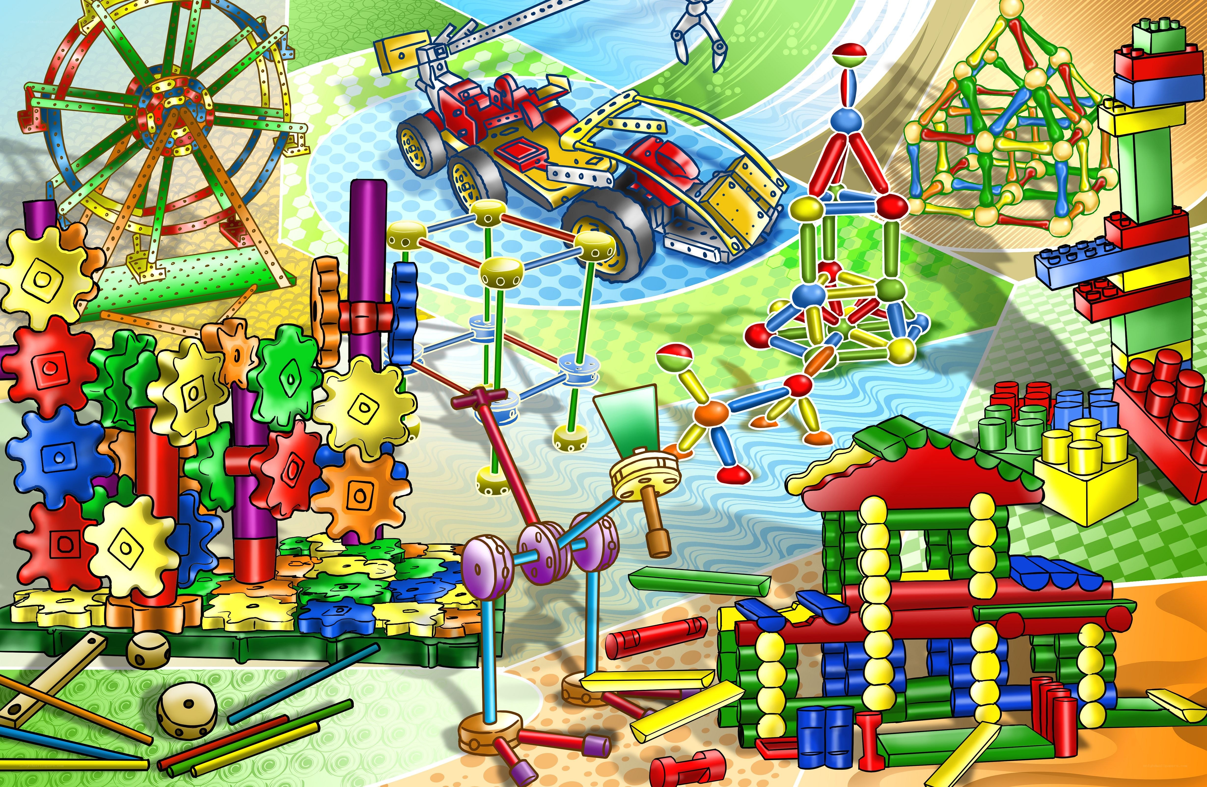 Colorful toy construction scene