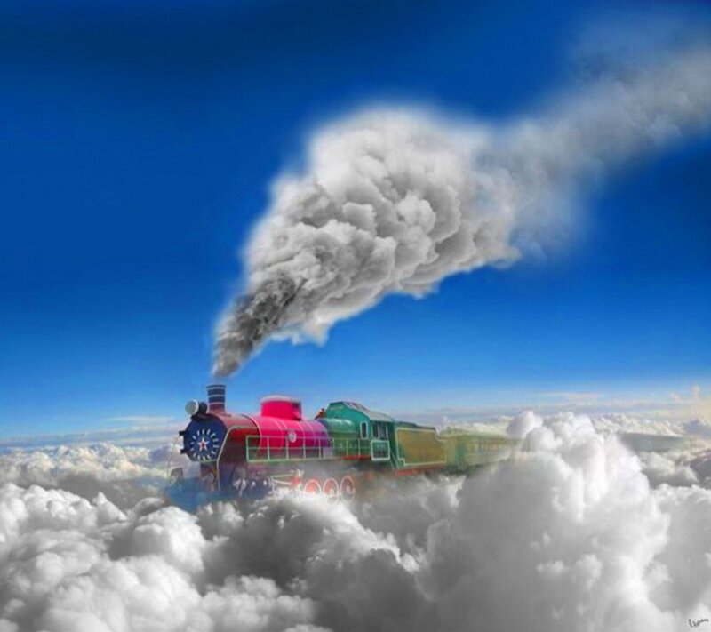 Colorful Train in Clouds