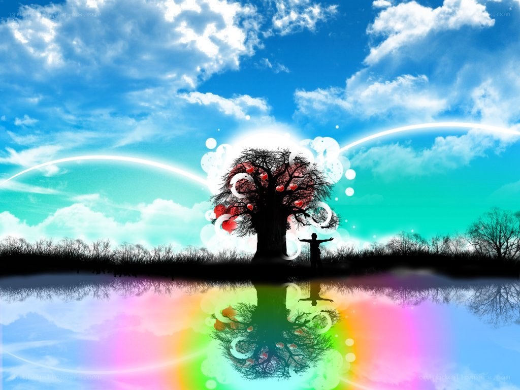 Colorful tree by the lake