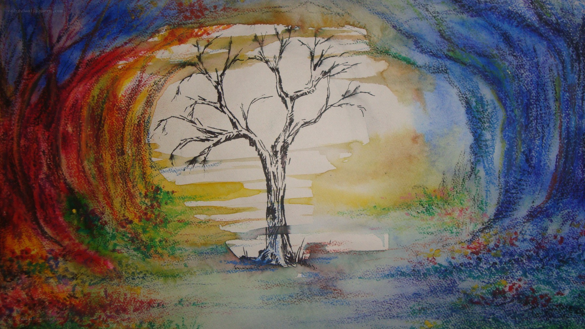 Colorful tree in a tunnel
