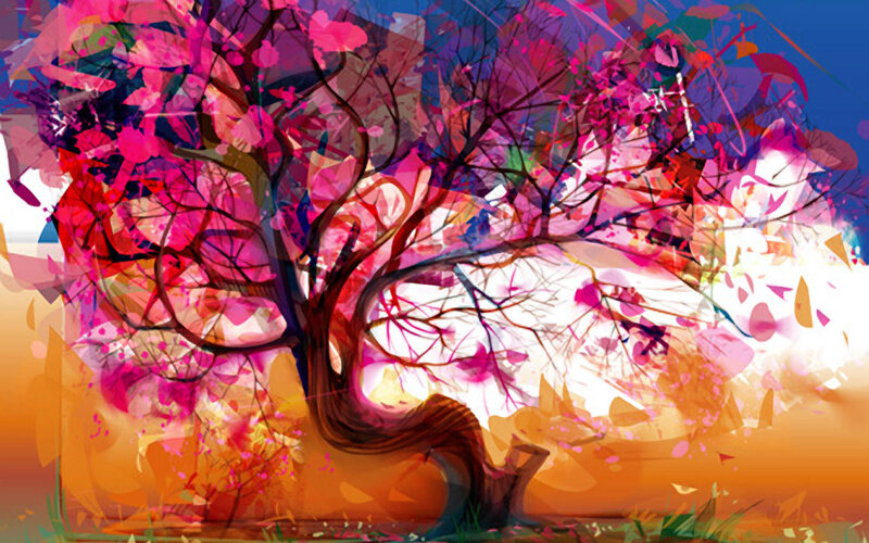 Colorful Tree with Blossoms — Pink