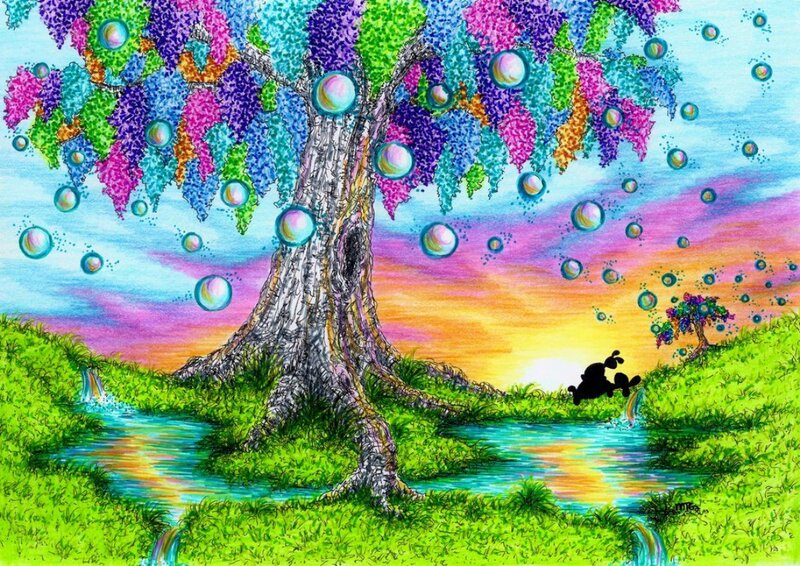 Colorful Tree with Bubbles