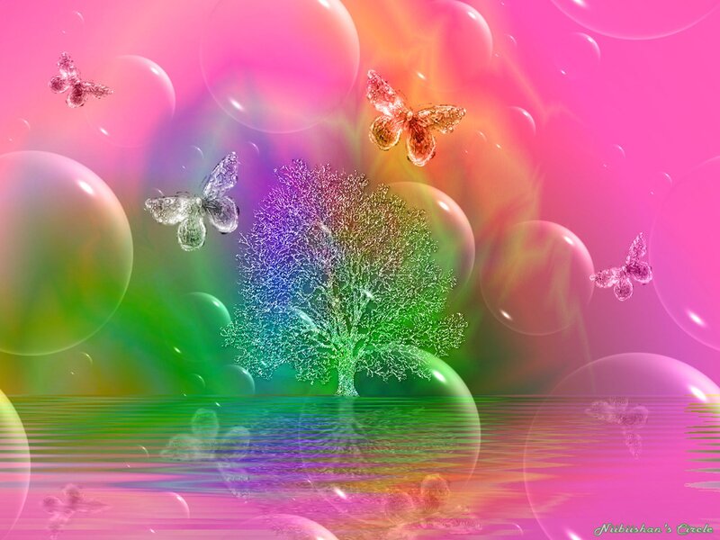 Colorful Tree with Butterflies — Pink