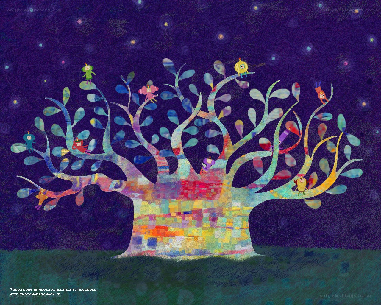 Colorful tree with creatures
