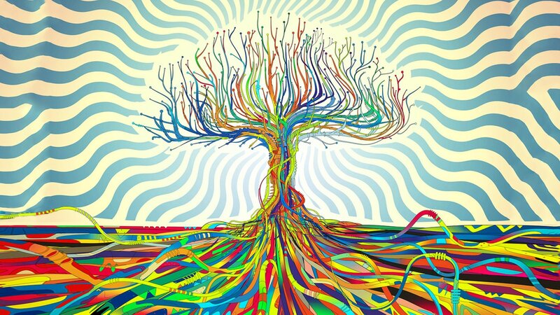 Colorful Tree with Roots — Blue, Psychedelic