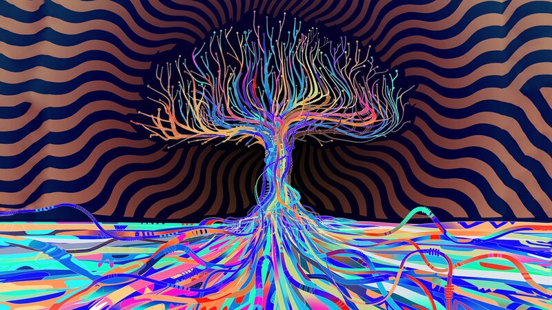 Colorful Tree with Roots — Blue