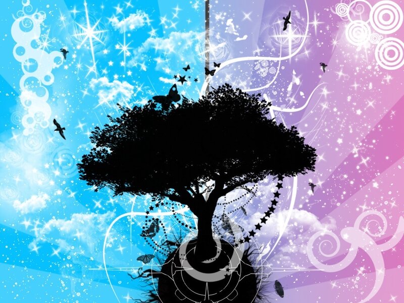 colorful tree with stars and birds