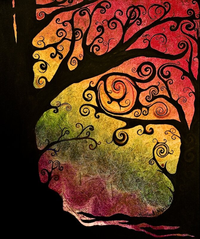 colorful tree with swirling branches