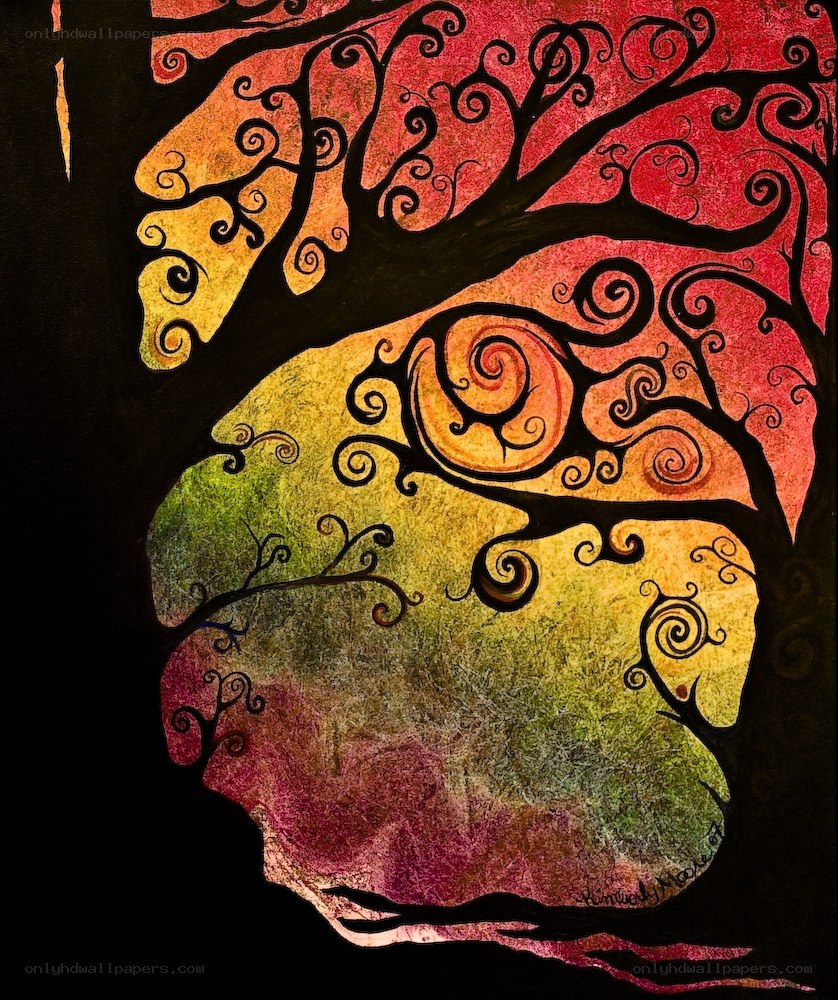 colorful tree with swirling branches