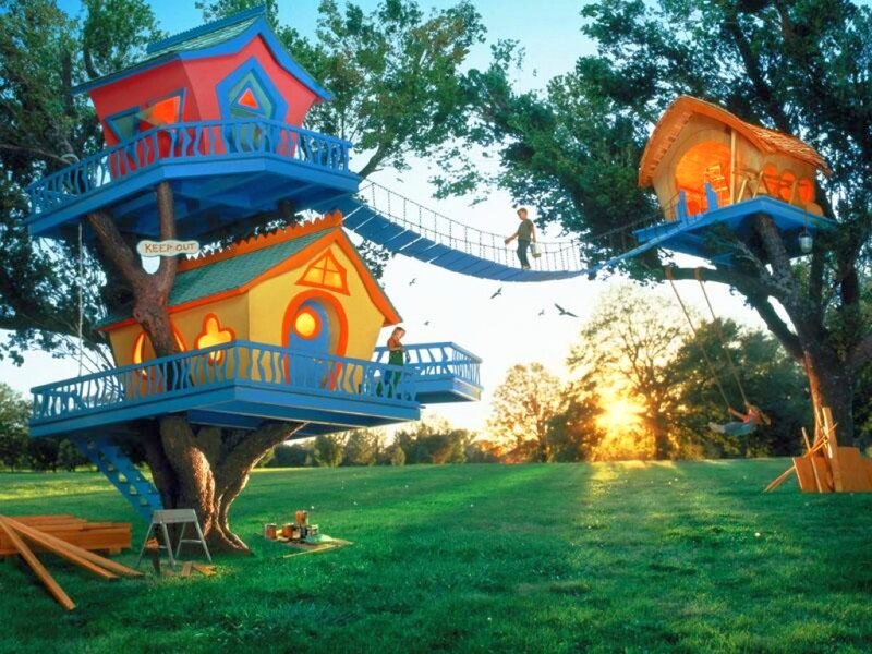 Colorful treehouse playground