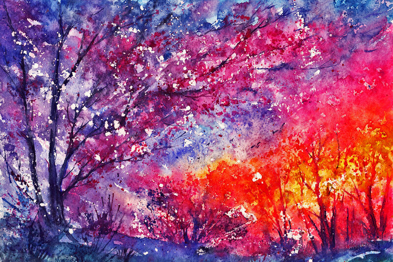 Colorful Trees at Dusk