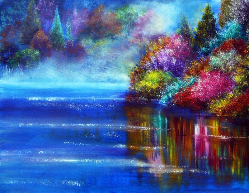 Colorful Trees by Lake — Blue