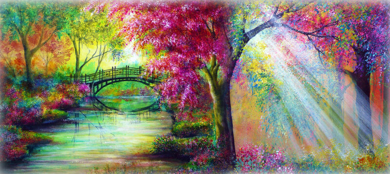 Colorful Trees by River — Pink
