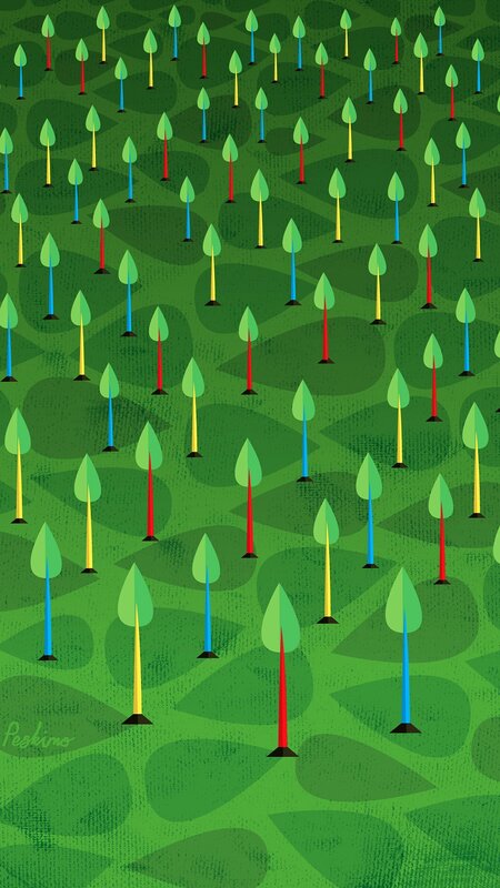 Colorful Trees in Field — Green, Playful