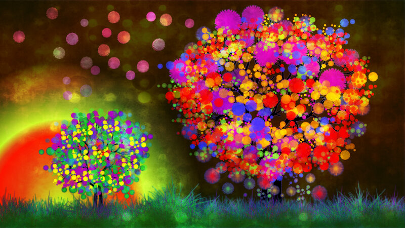 Colorful Trees in Field