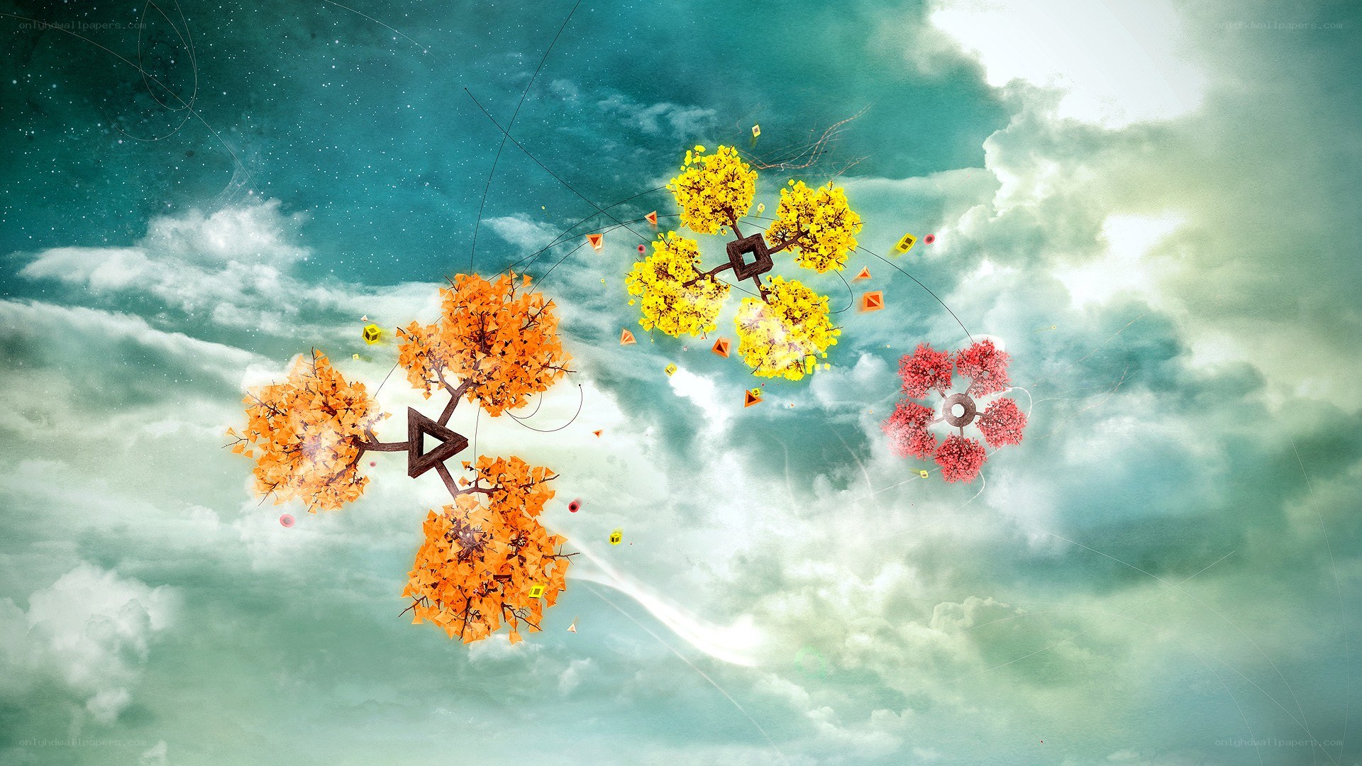 colorful trees in the sky
