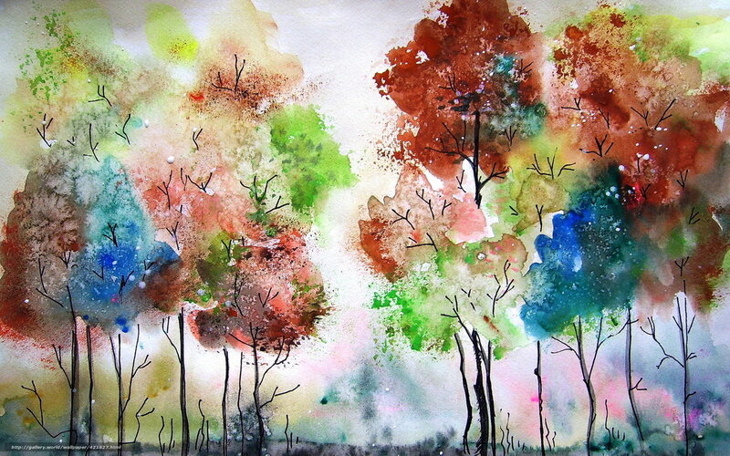 Colorful Trees in Watercolor — Green