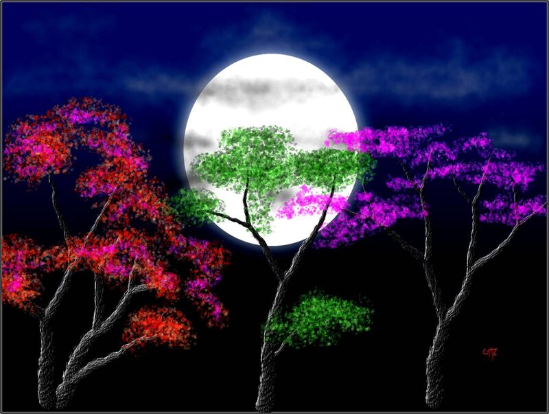 Colorful Trees under Moon