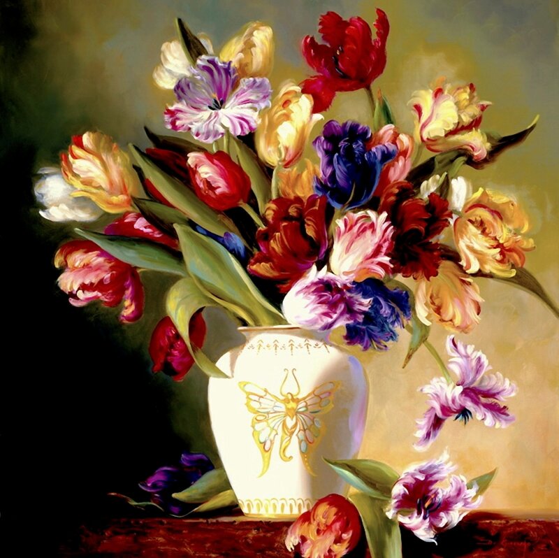 Colorful Tulip Bouquet — White