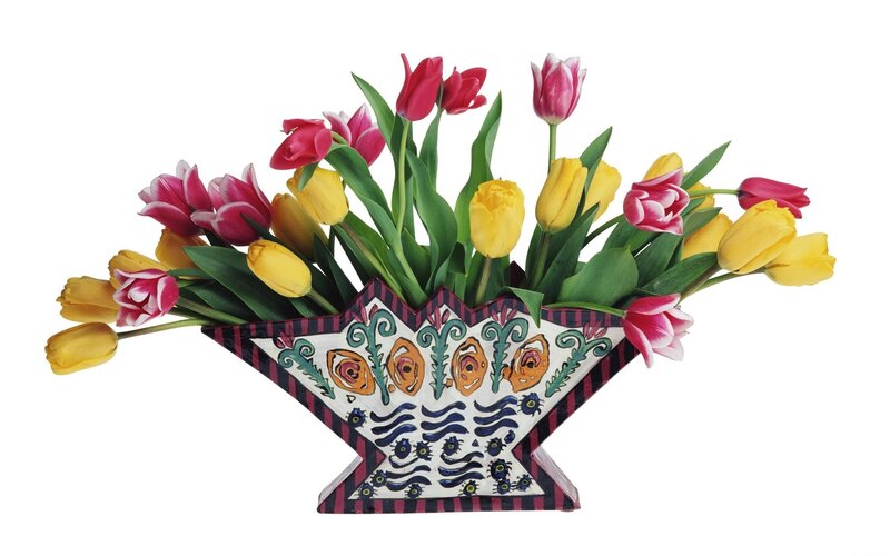 Colorful tulips in a decorative vase