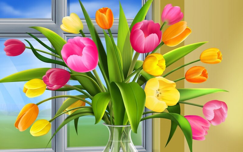 Colorful tulips in a vase