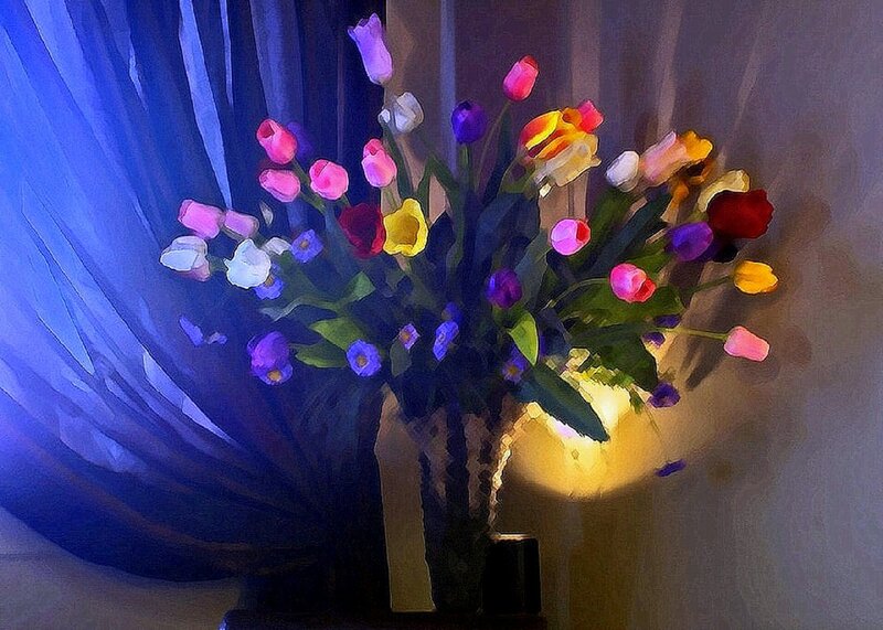 Colorful Tulips in Vase — Blue