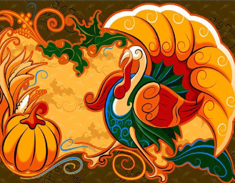 colorful turkey and pumpkin art