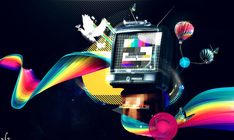 Colorful TV with abstract elements