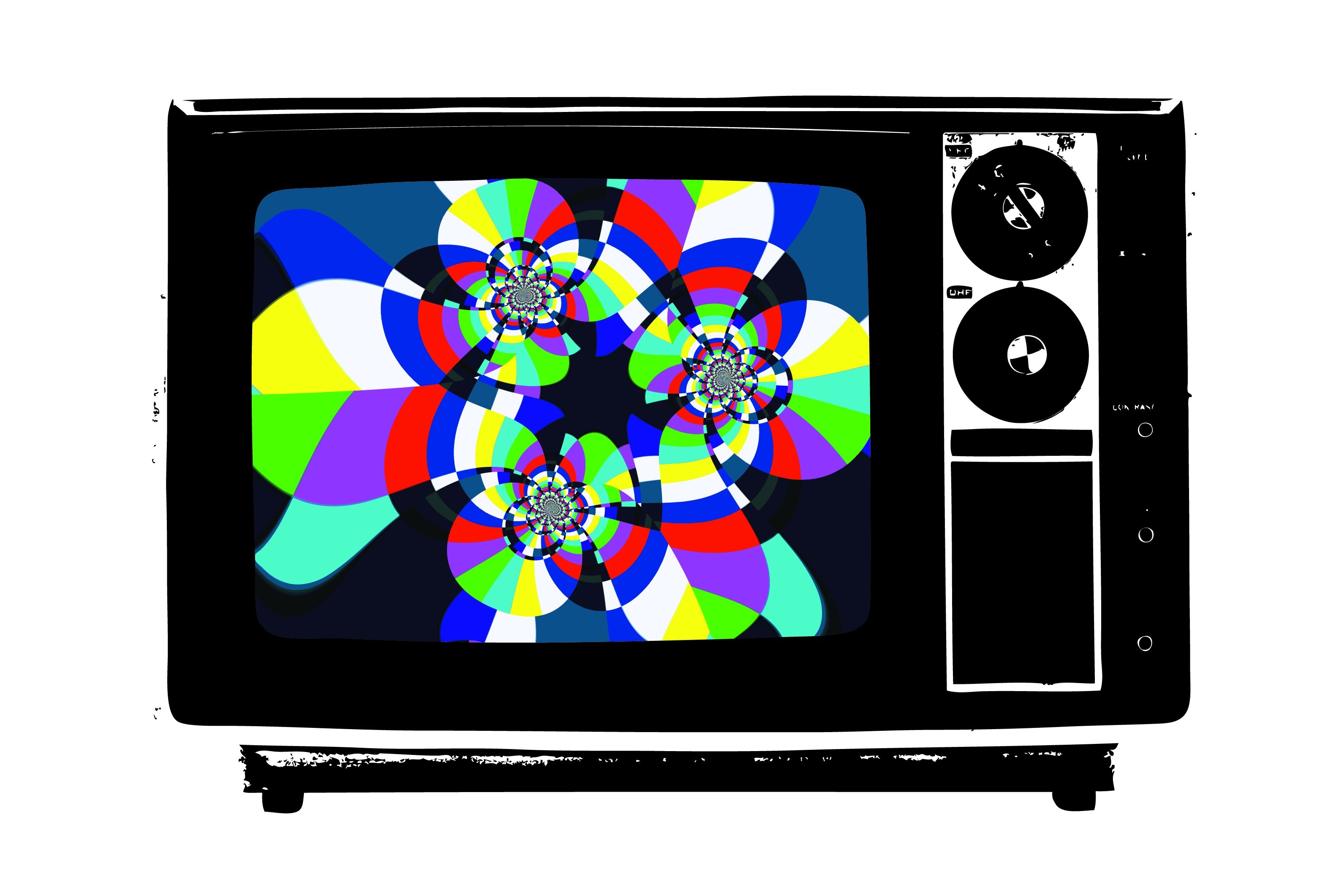 Colorful TV with Spiral Pattern
