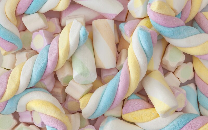 Colorful twisted marshmallows