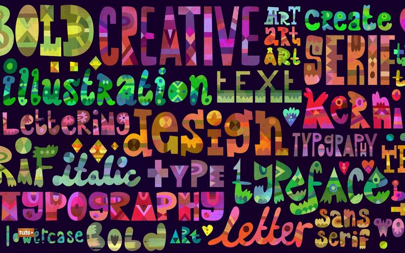 Colorful typography design collage