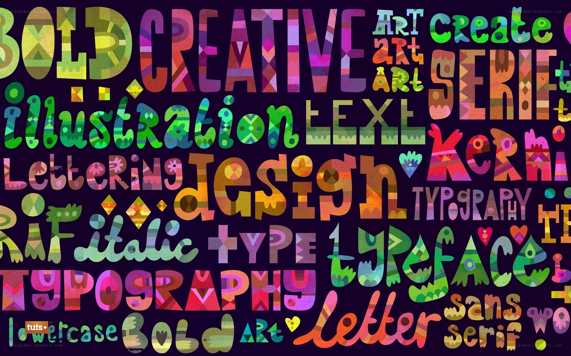 Colorful typography design collage