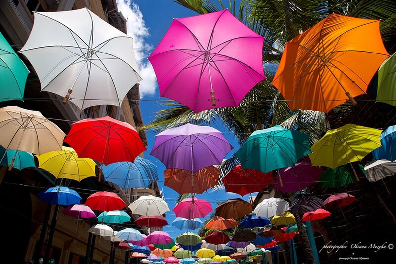 Colorful Umbrellas Hanging — Pink, Vibrant