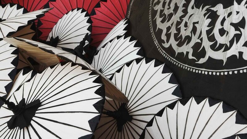 Colorful umbrellas in a display