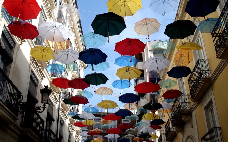 Colorful Umbrellas in Alley