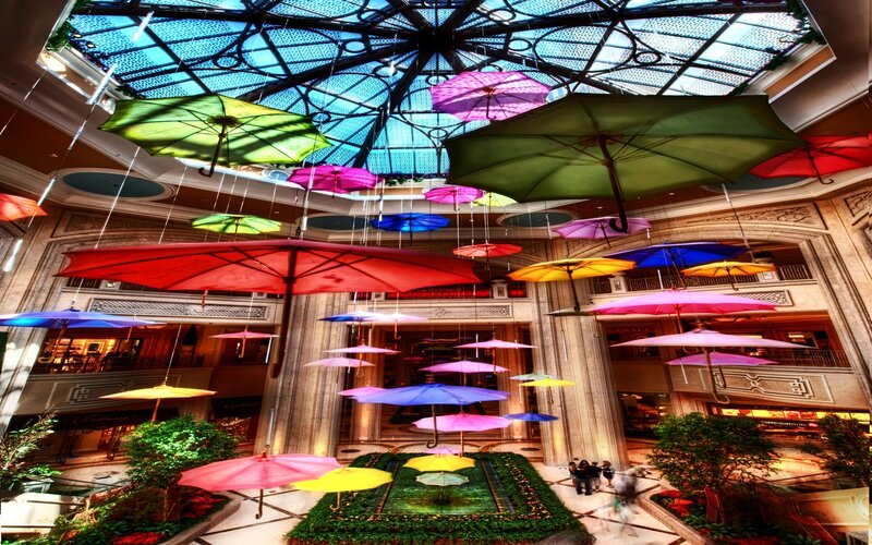 Colorful umbrellas in atrium