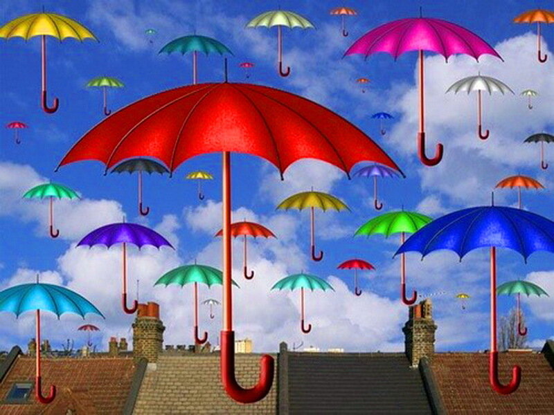 Colorful Umbrellas in Sky
