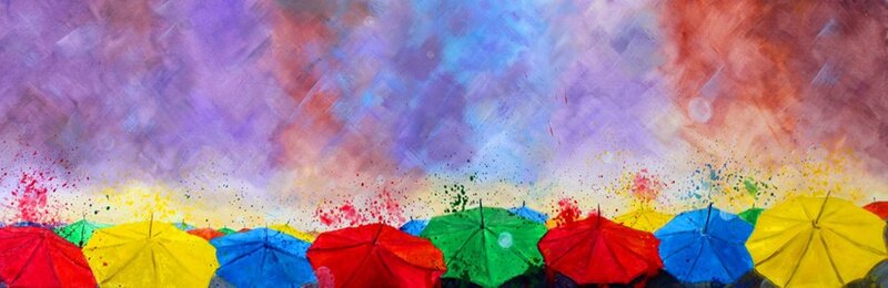 Colorful Umbrellas — Red, Vibrant, Painting