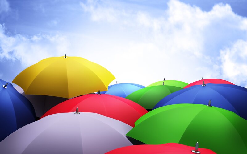Colorful Umbrellas — Yellow, Bright, Afternoon