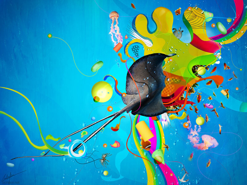 Colorful underwater fantasy scene