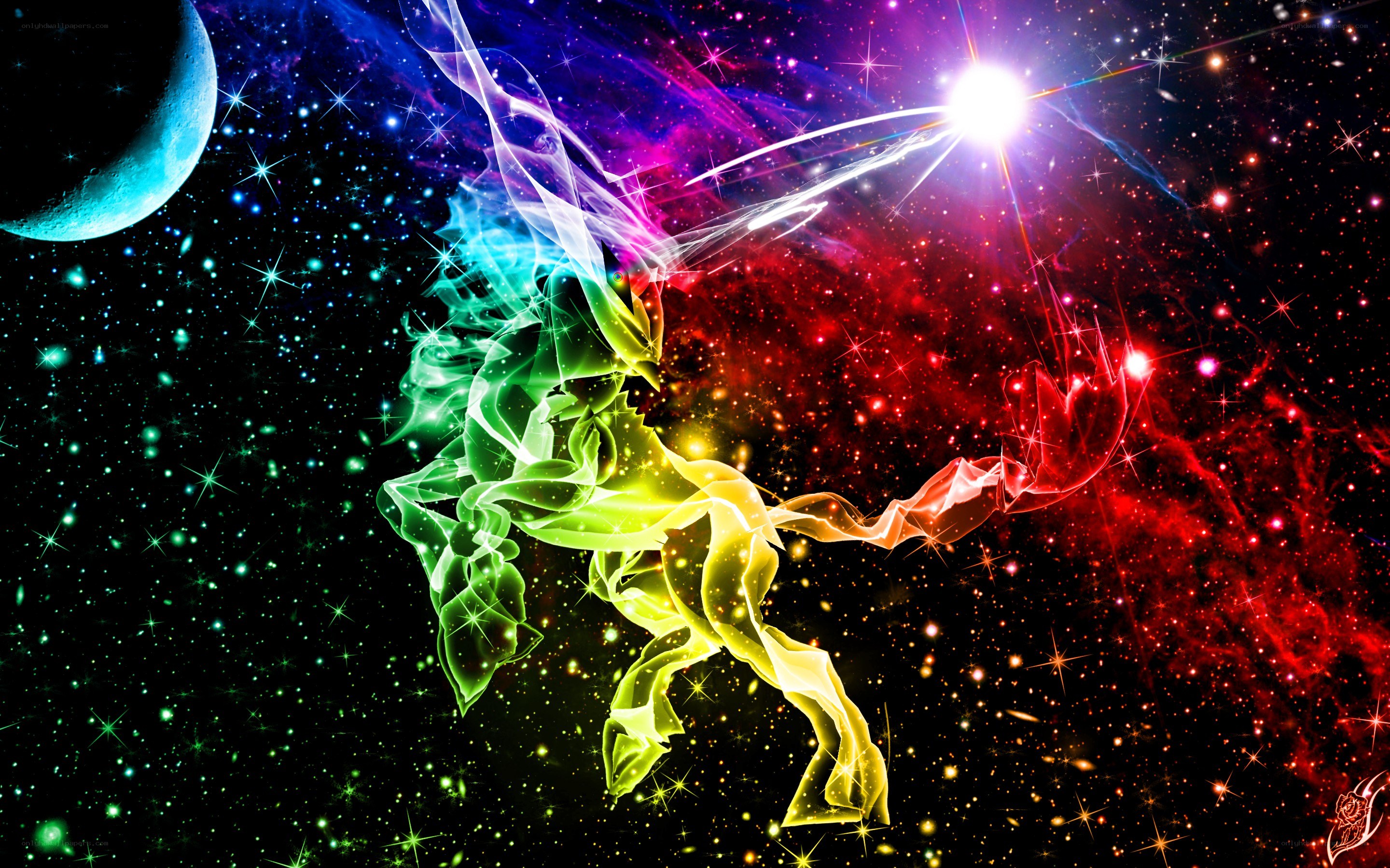 Colorful unicorn in space
