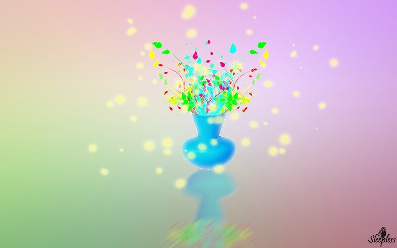 Colorful vase with glowing leaves