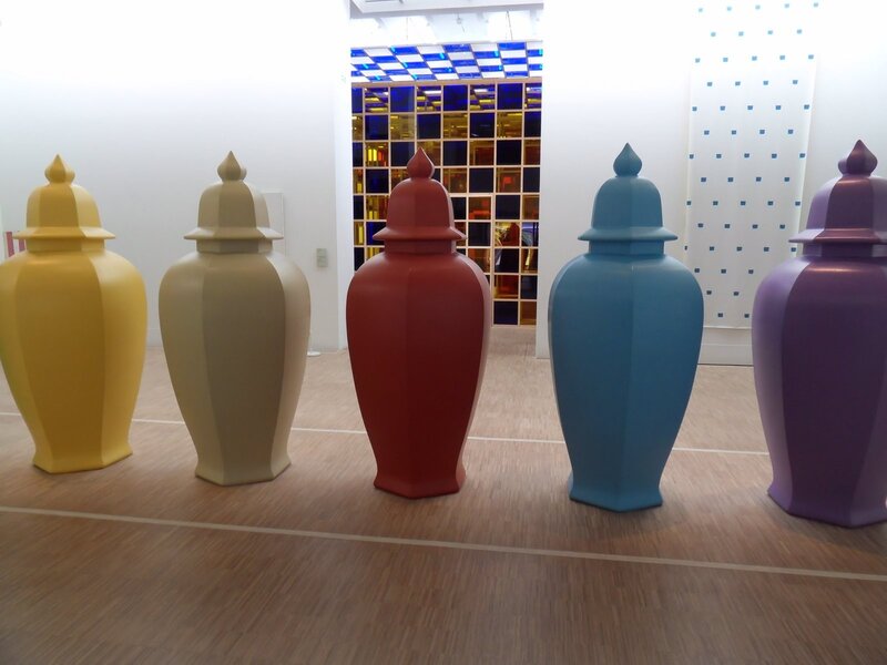Colorful vases in gallery