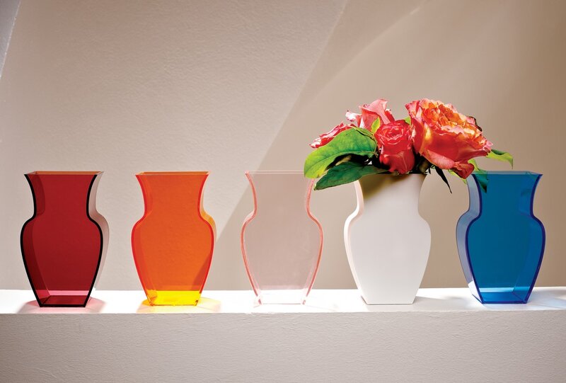 Colorful Vases on Shelf