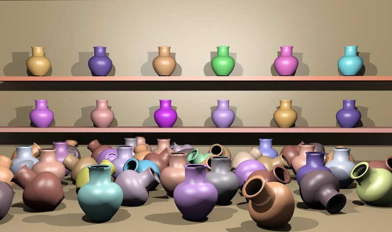 Colorful Vases on Shelves