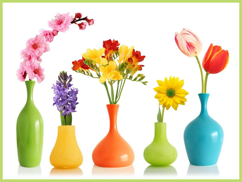 Colorful Vases with Flowers — Green, Bright