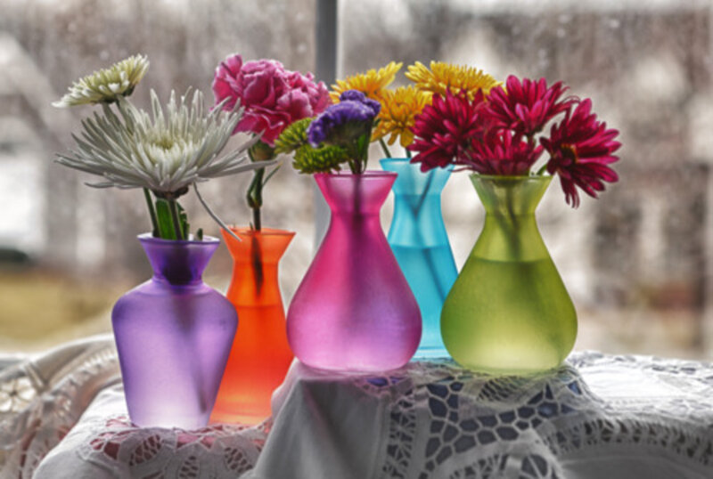 Colorful Vases with Flowers — Purple