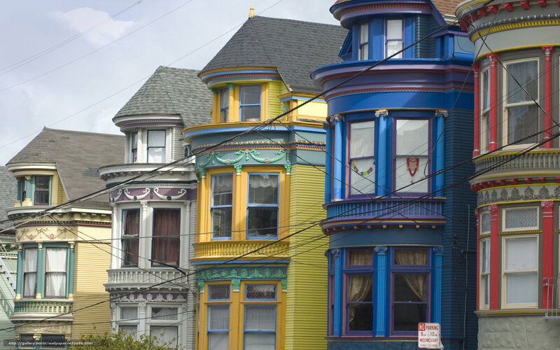 Colorful Victorian houses in a row